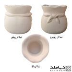 عکس سه نما از کحصول خروجی قالب سیلیکونی گلدان مدل کیسه گل