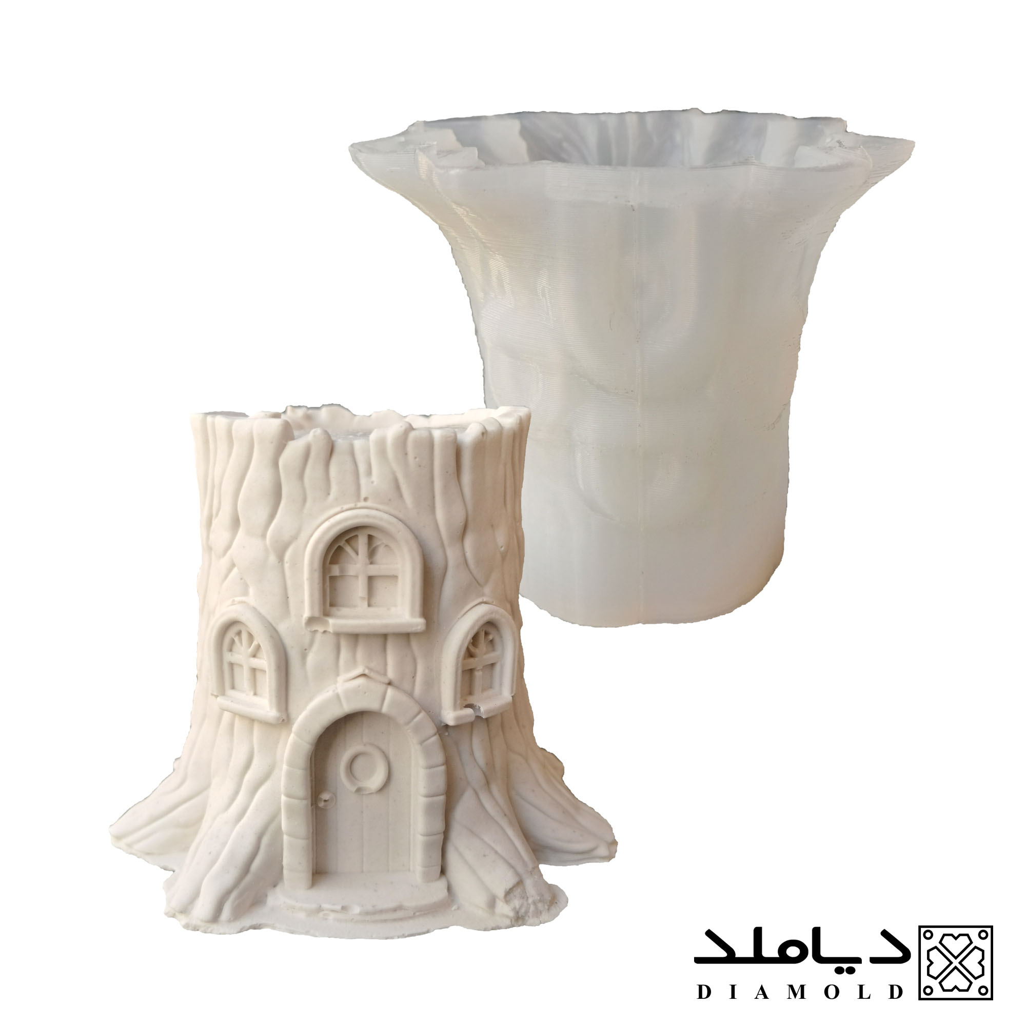 قالب-شمع-و-رزین-طرح-خانه-پری-مدل-تنه-درخت-بیس-و-قالب-دیاملد تصویر اصلی قالب سیلیکونی شمع و رزین طرح خانه پری مدل تنه درخت